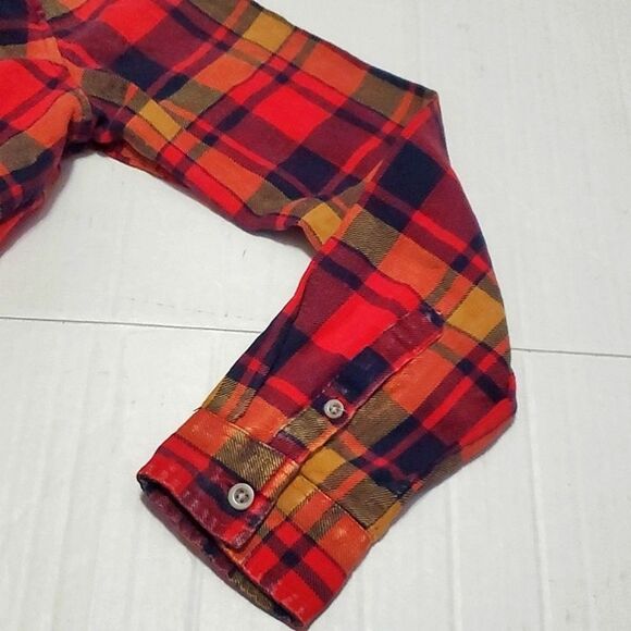 BDG Olly Red & Orange Festival Boyfriend Button Down Flannel Shirt Shacket - Picture 11 of 14